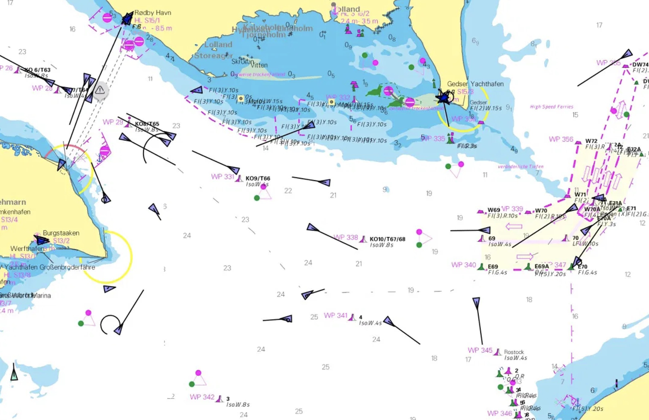 AIS in einem Kartenplotter. Ein Klick auf ein AIS-Symbol blendet die AIS-Daten des Schiffes ein.