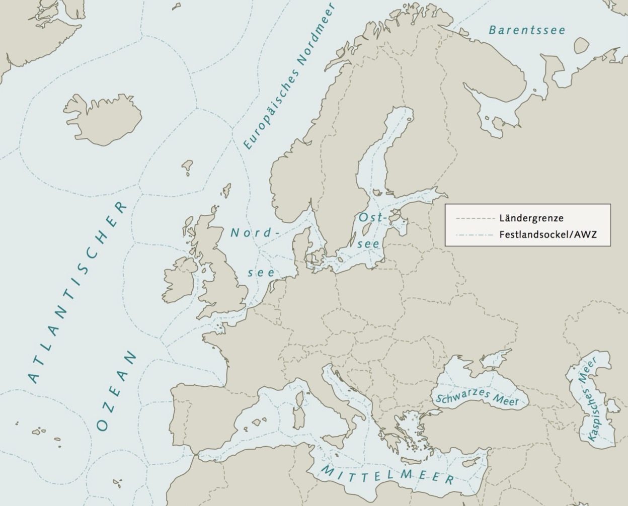 Die ausschließlichen Wirtschaftszonen (AWZ)  in Europa.