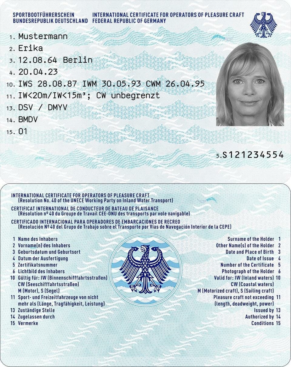 Sportbootf&uuml;hrerschein als Plastik-Scheckkarte im ID-1-Format